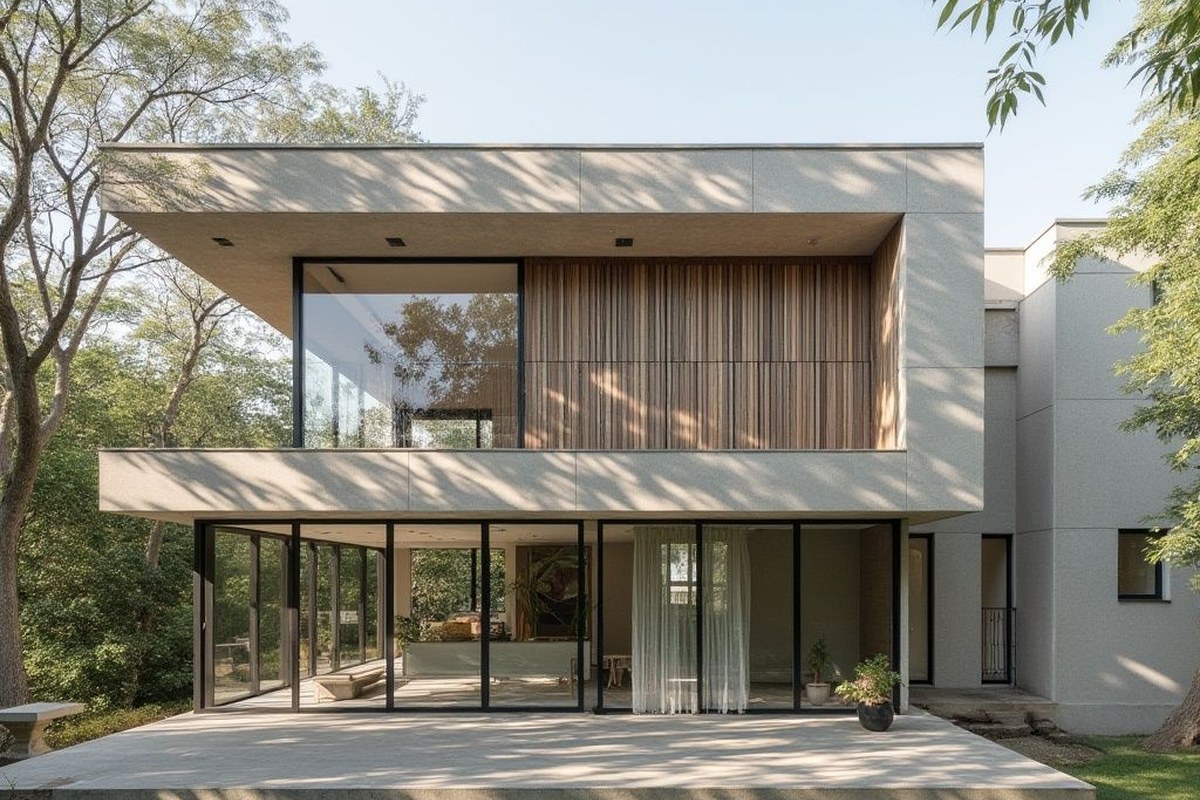 Contemporary architectural home with expansive insulated windows and clean modern roofline